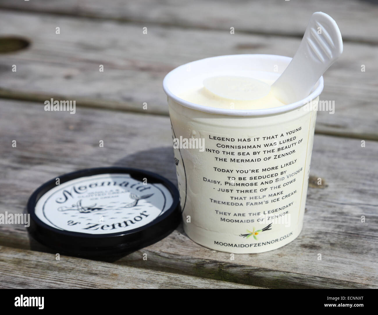 A tub of locally produced ice cream called Moomaid of Zennor Cornwall West County England UK Stock Photo