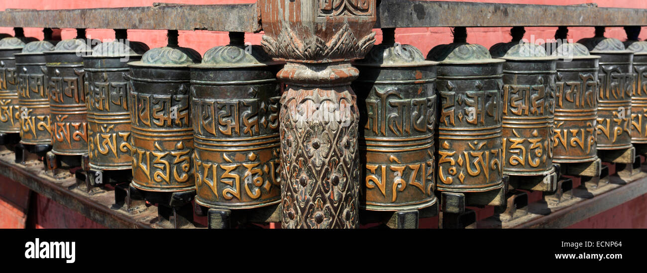 Religious Prayer Wheels at the Buddhist Stupa, Monkey Temple, UNESCO ...