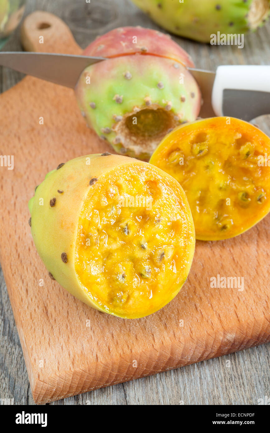 prickly pears  on cutting board Stock Photo