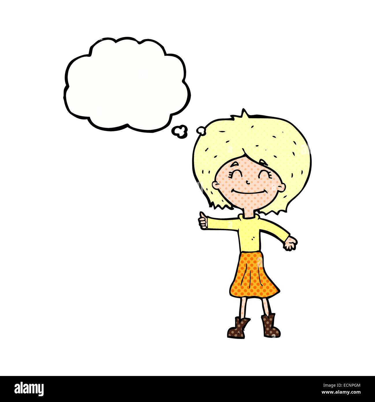 cartoon happy girl giving thumbs up symbol with thought bubble Stock ...