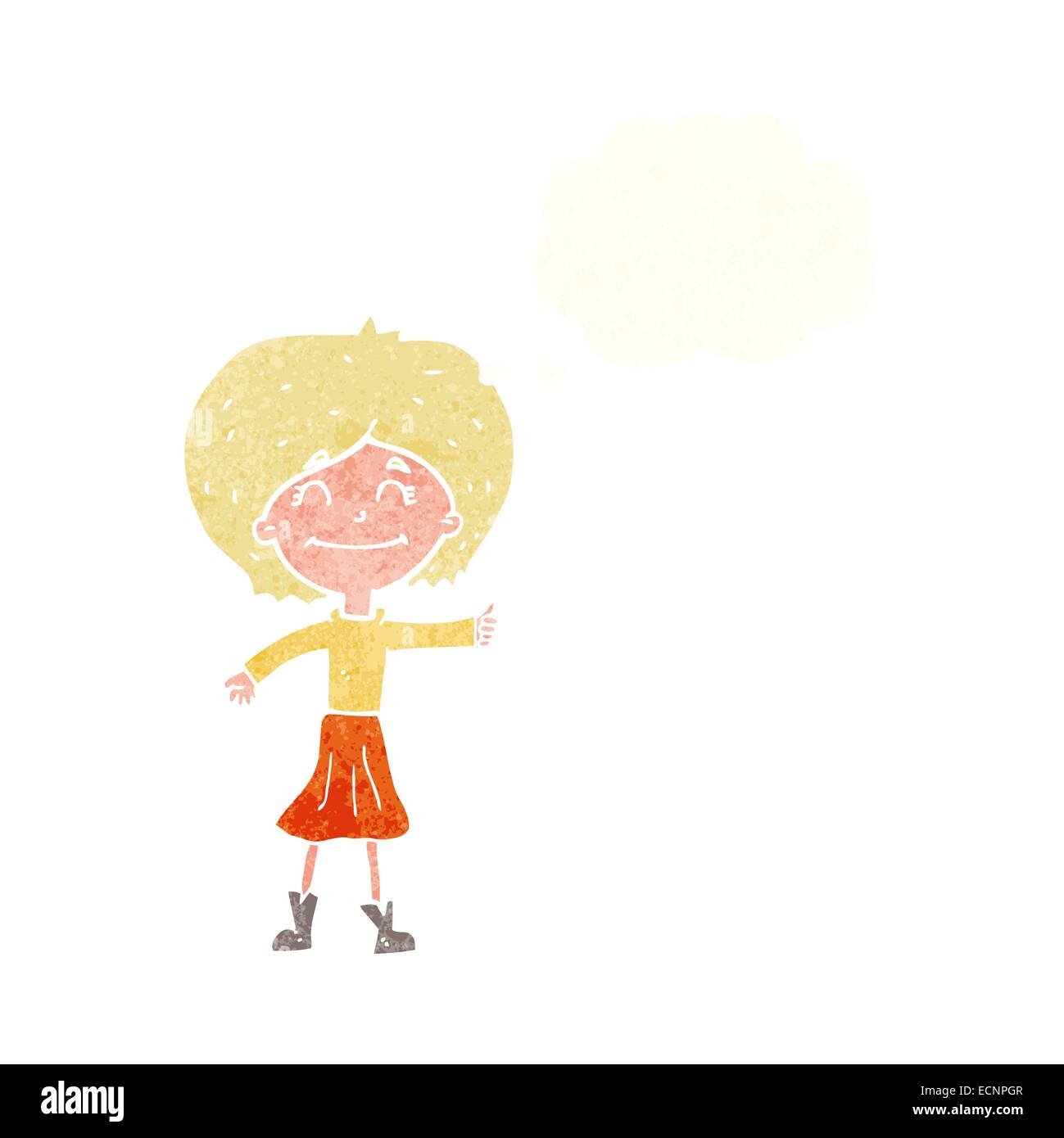 cartoon happy girl giving thumbs up symbol with thought bubble Stock ...