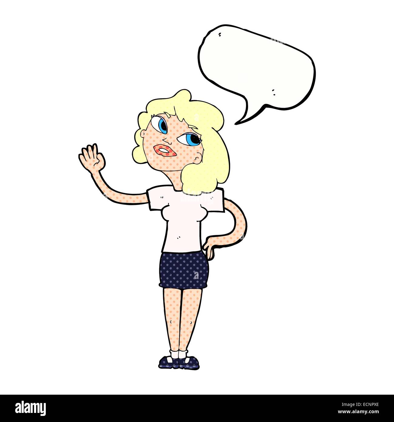 cartoon woman waving with speech bubble Stock Vector Image & Art - Alamy