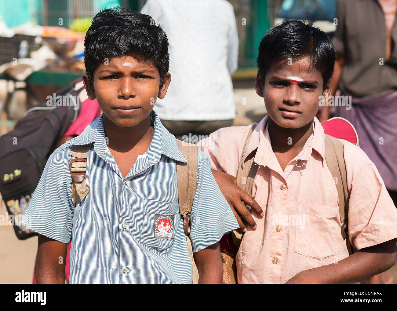 Two young Tamil Schoolboys. Stock Photo