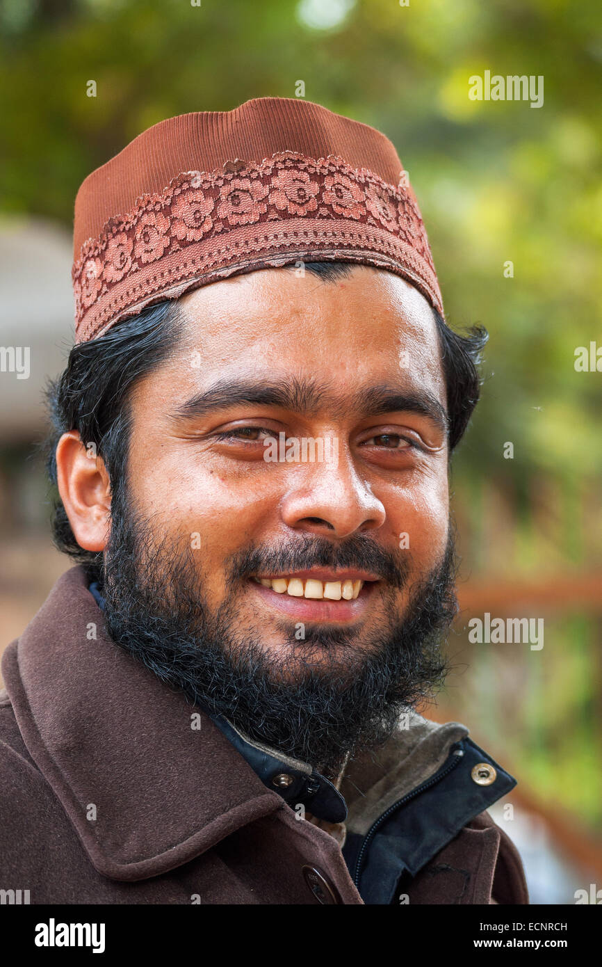 Closeup of smiling young Muslim man in Delhi. Stock Photo
