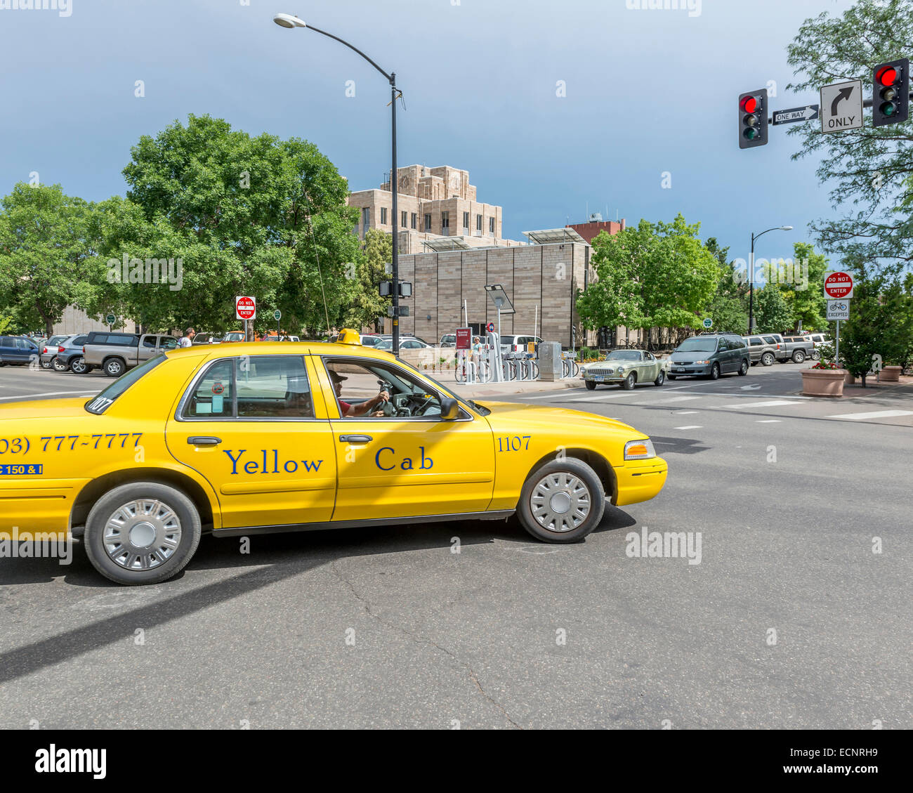 Yellow cab. Boulder. Colorado. USA Stock Photo