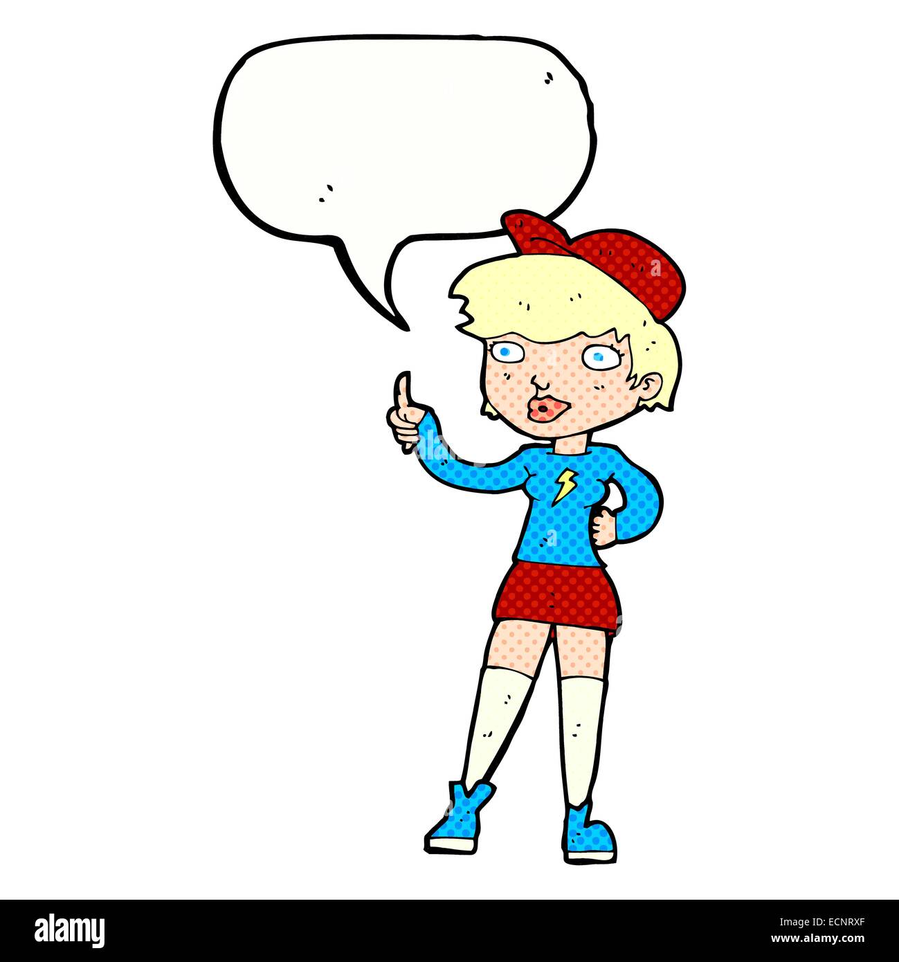 cartoon skater girl giving thumbs up symbol with speech bubble Stock ...
