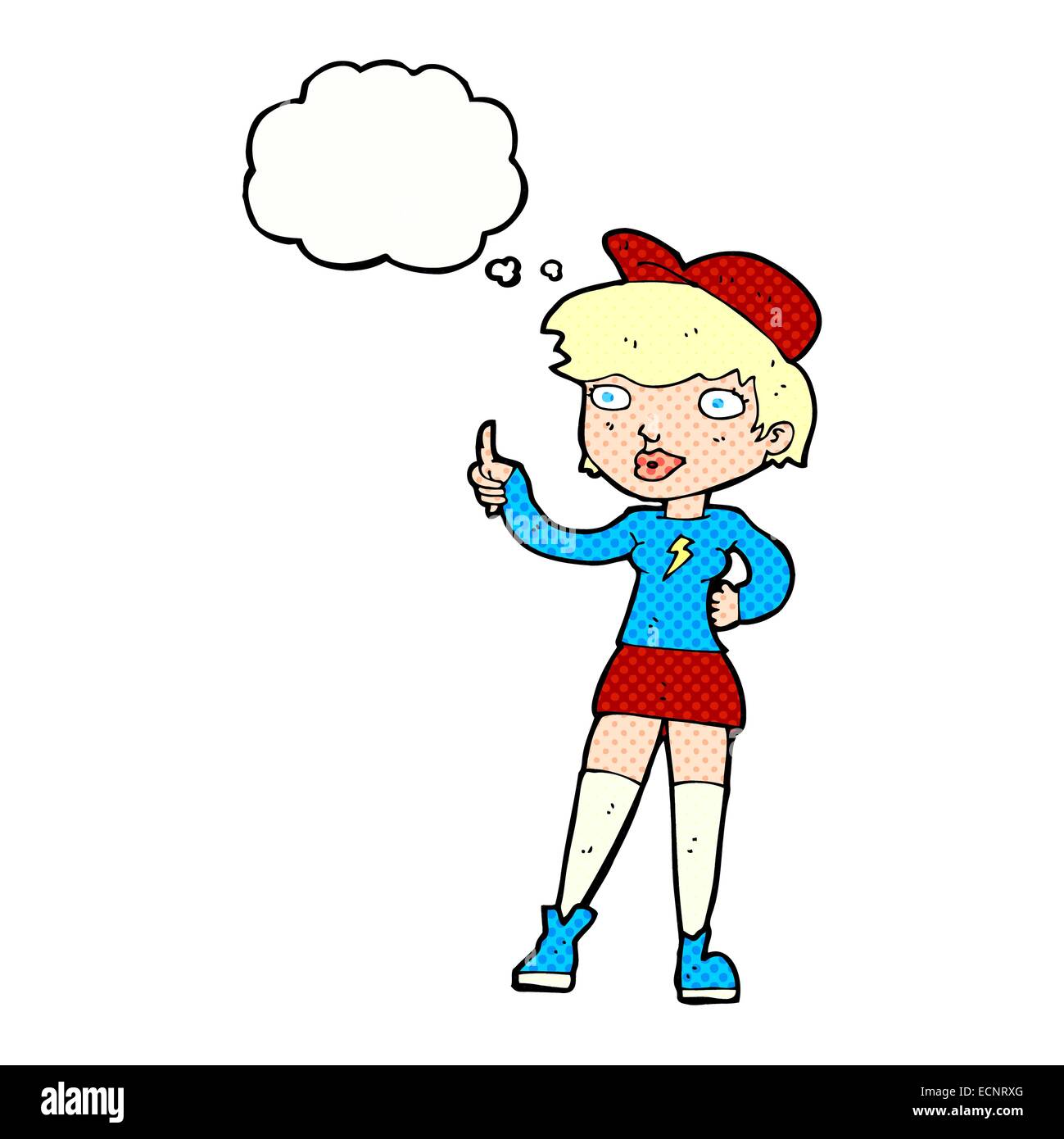 cartoon skater girl giving thumbs up symbol with thought bubble Stock ...