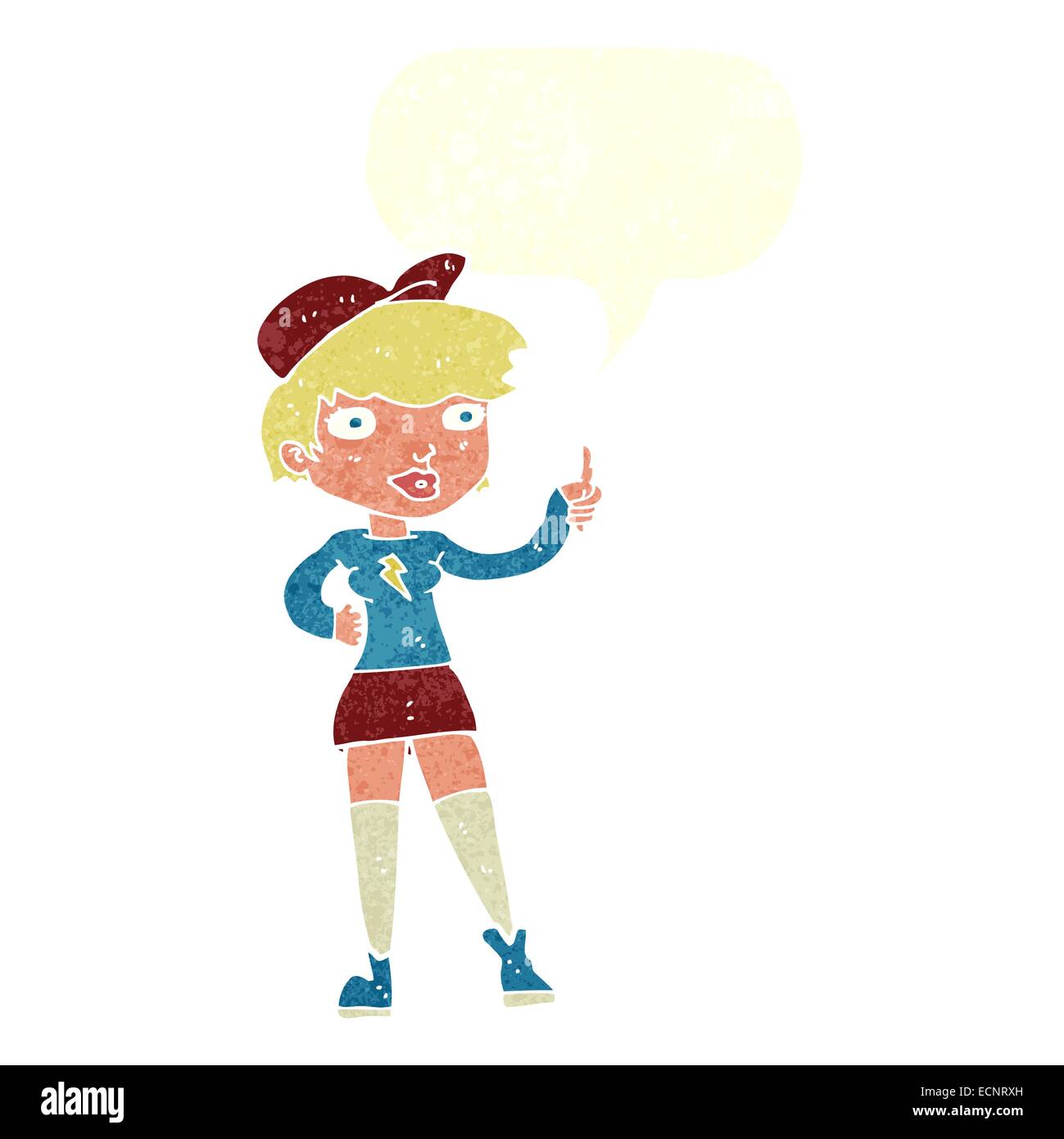 cartoon skater girl giving thumbs up symbol with speech bubble Stock ...