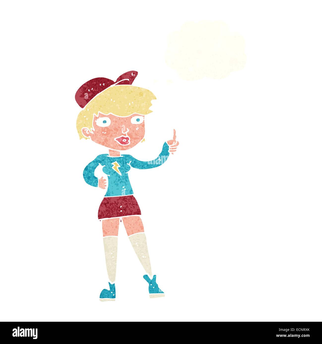 cartoon skater girl giving thumbs up symbol with thought bubble Stock ...