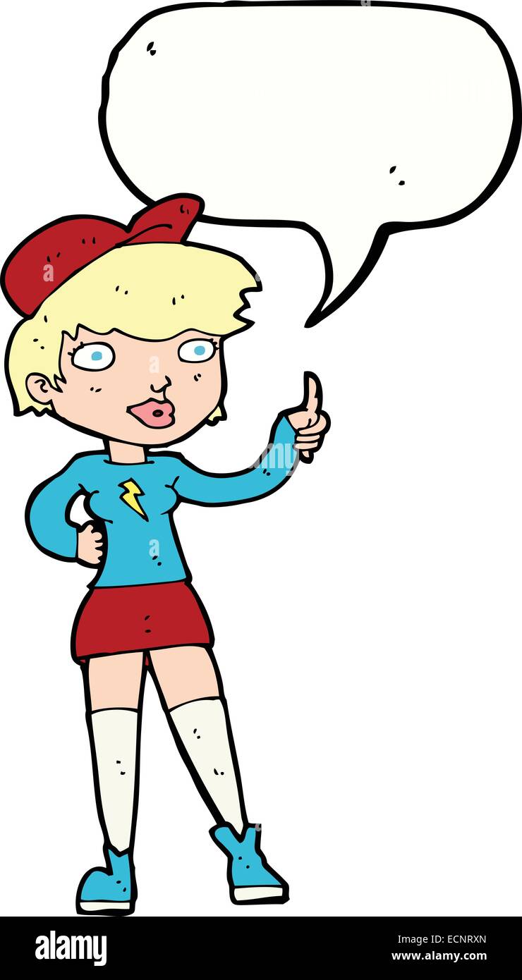 cartoon skater girl giving thumbs up symbol with speech bubble Stock ...