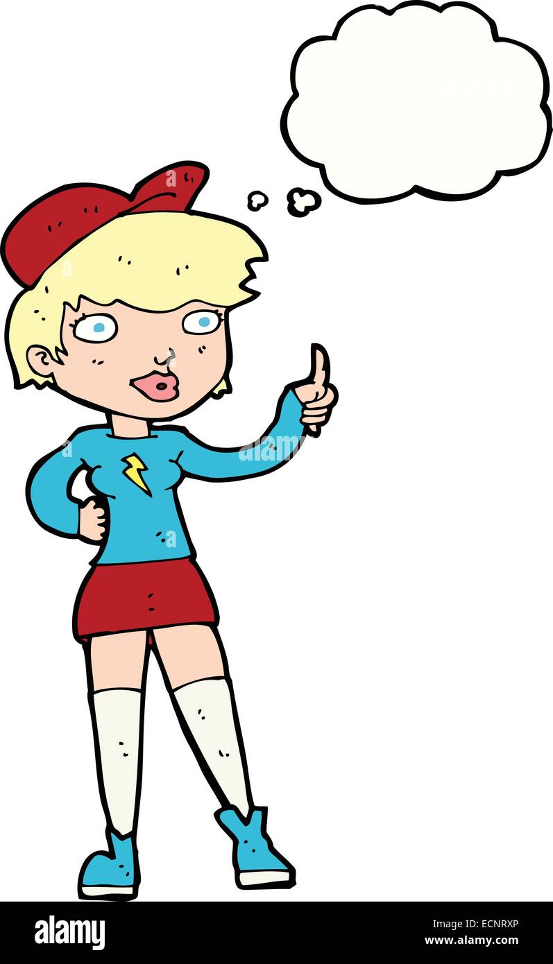 cartoon skater girl giving thumbs up symbol with thought bubble Stock ...