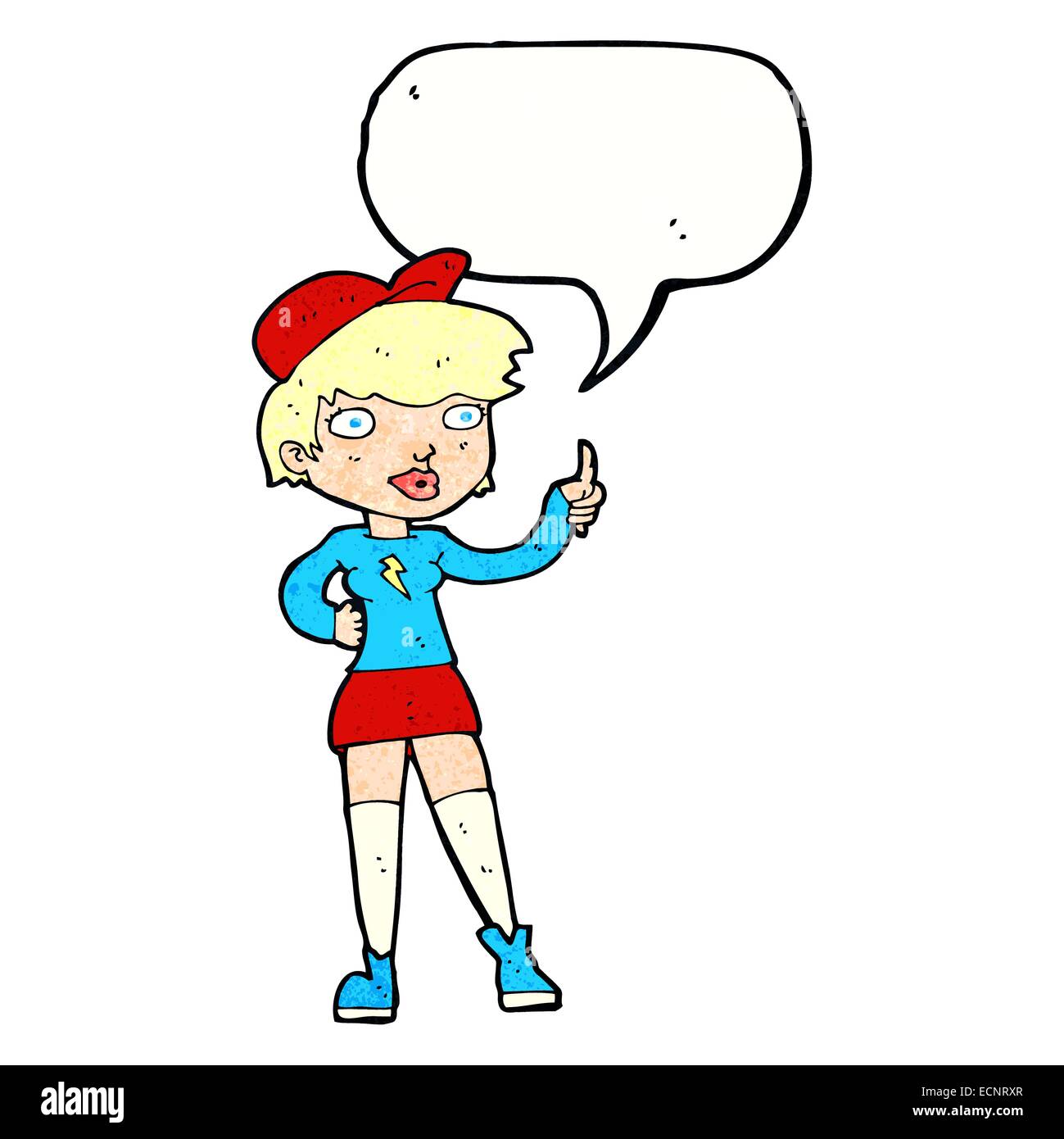 cartoon skater girl giving thumbs up symbol with speech bubble Stock ...