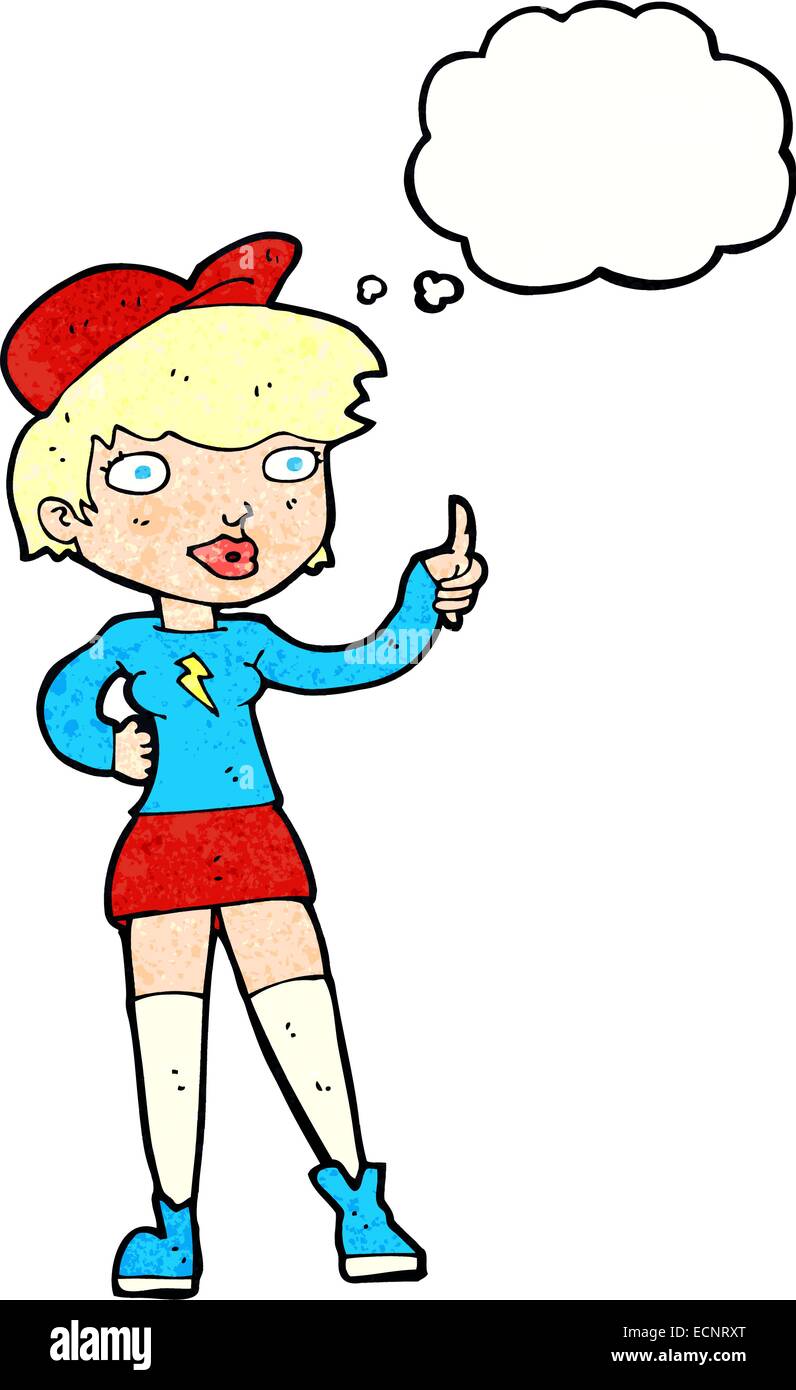 cartoon skater girl giving thumbs up symbol with thought bubble Stock ...