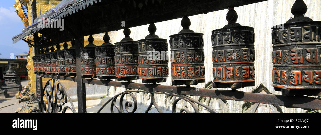 Religious Prayer Wheels at the Buddhist Stupa, Monkey Temple, UNESCO ...