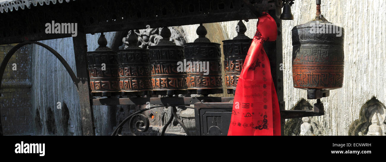 Religious Prayer Wheels at the Buddhist Stupa, Monkey Temple, UNESCO ...