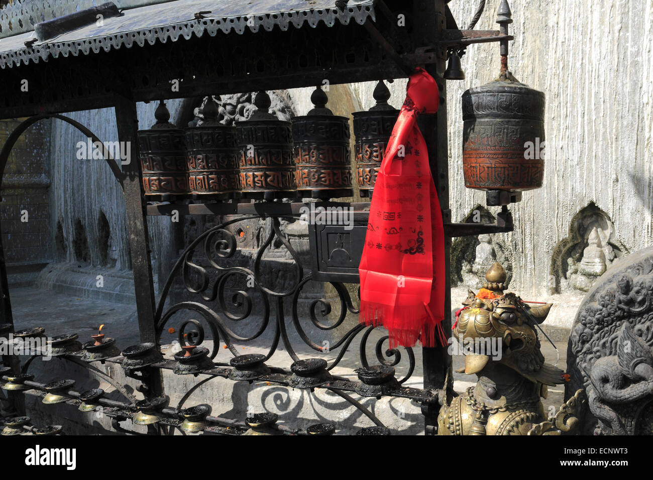 Religious Prayer Wheels at the Buddhist Stupa, Monkey Temple, UNESCO ...