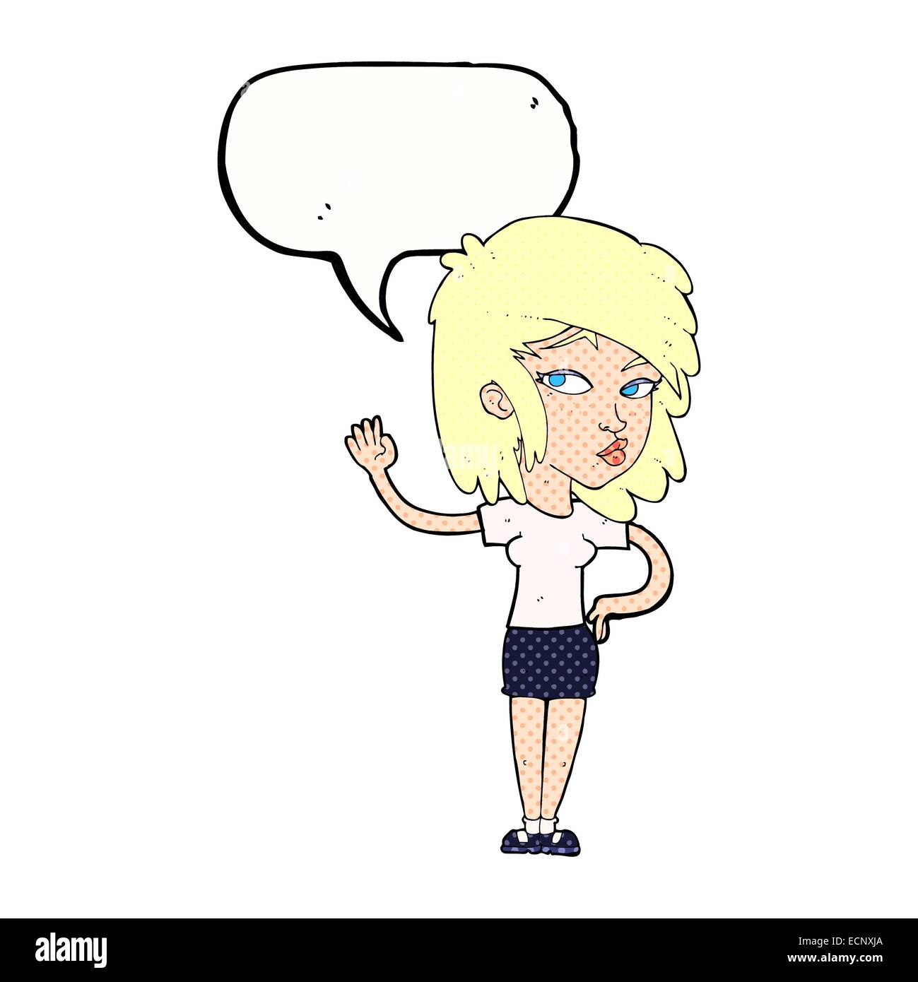 cartoon pretty woman waving with speech bubble Stock Vector Image & Art ...