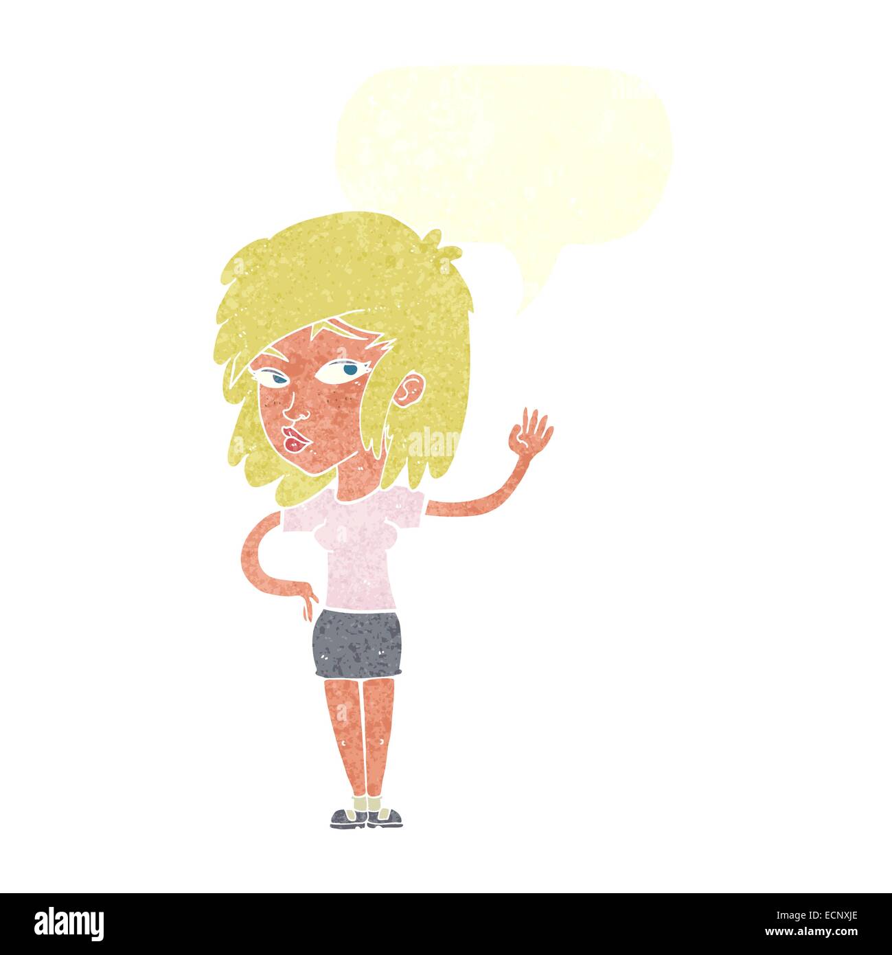cartoon pretty woman waving with speech bubble Stock Vector Image & Art ...