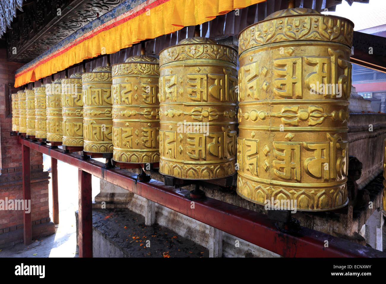 Religious Prayer Wheels at the Buddhist Stupa, Monkey Temple, UNESCO ...