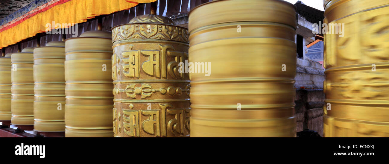 Religious Prayer Wheels at the Buddhist Stupa, Monkey Temple, UNESCO ...