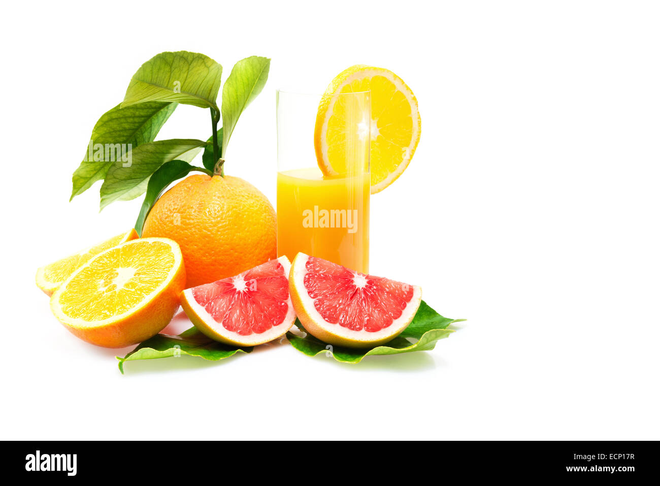 Orange and grapefruit sliced on white background Stock Photo
