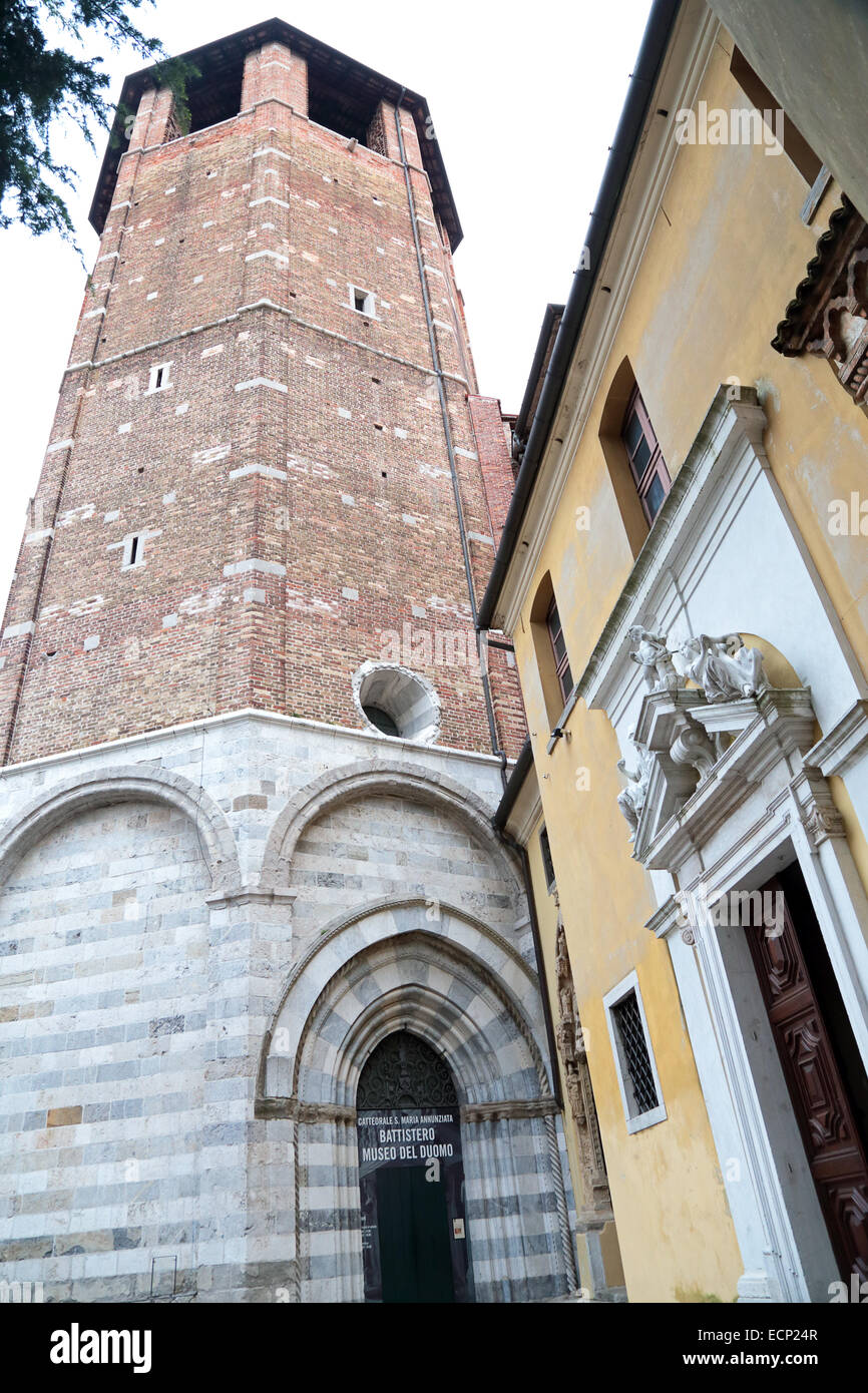 Bell tower of the roman Catholic Cathedral Santa Maria Maggiore of Udine, Italy Stock Photo