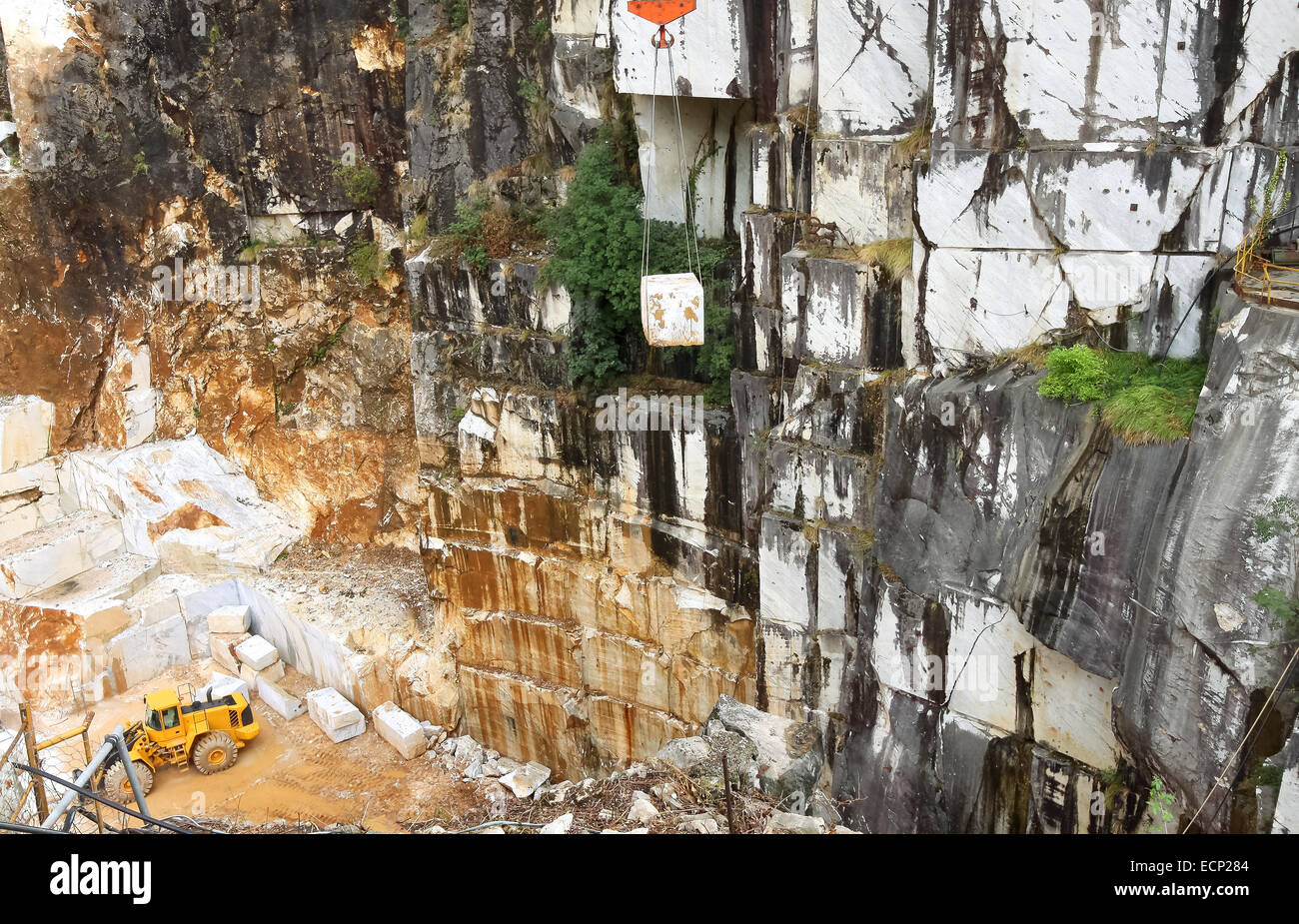 Marble mine in rainy season in Carrara, Italy. Stock Photo