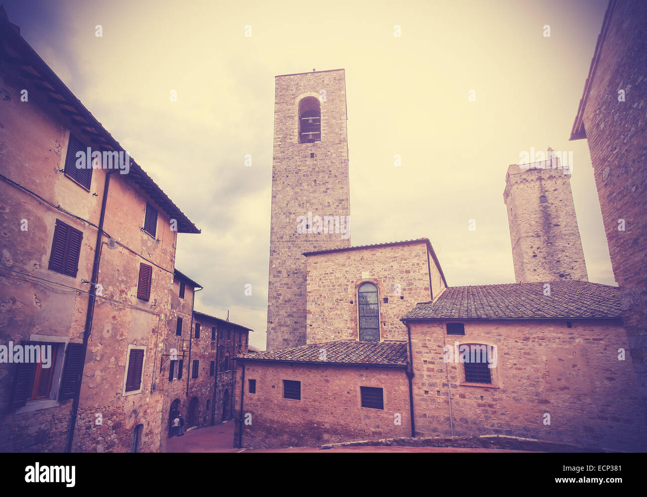 Retro vintage stylized picture of San Gimignano, Italy. Stock Photo