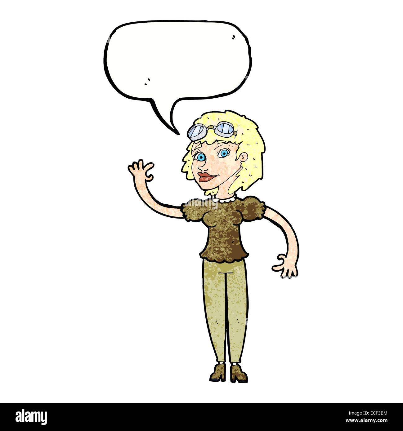 cartoon pilot woman waving with speech bubble Stock Vector Image & Art ...