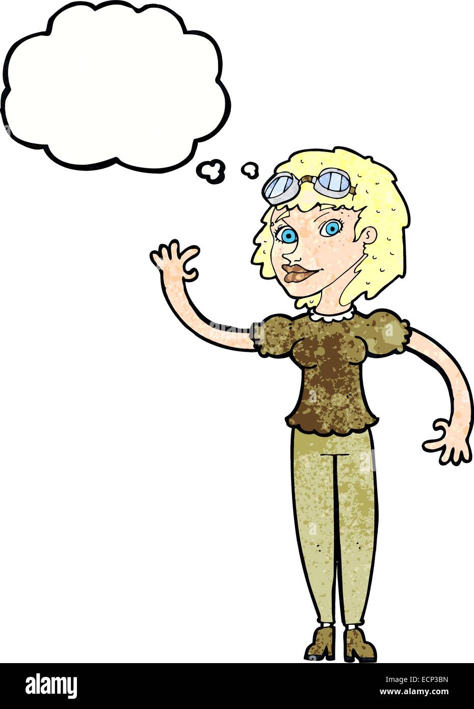 cartoon pilot woman waving with thought bubble Stock Vector Image & Art ...