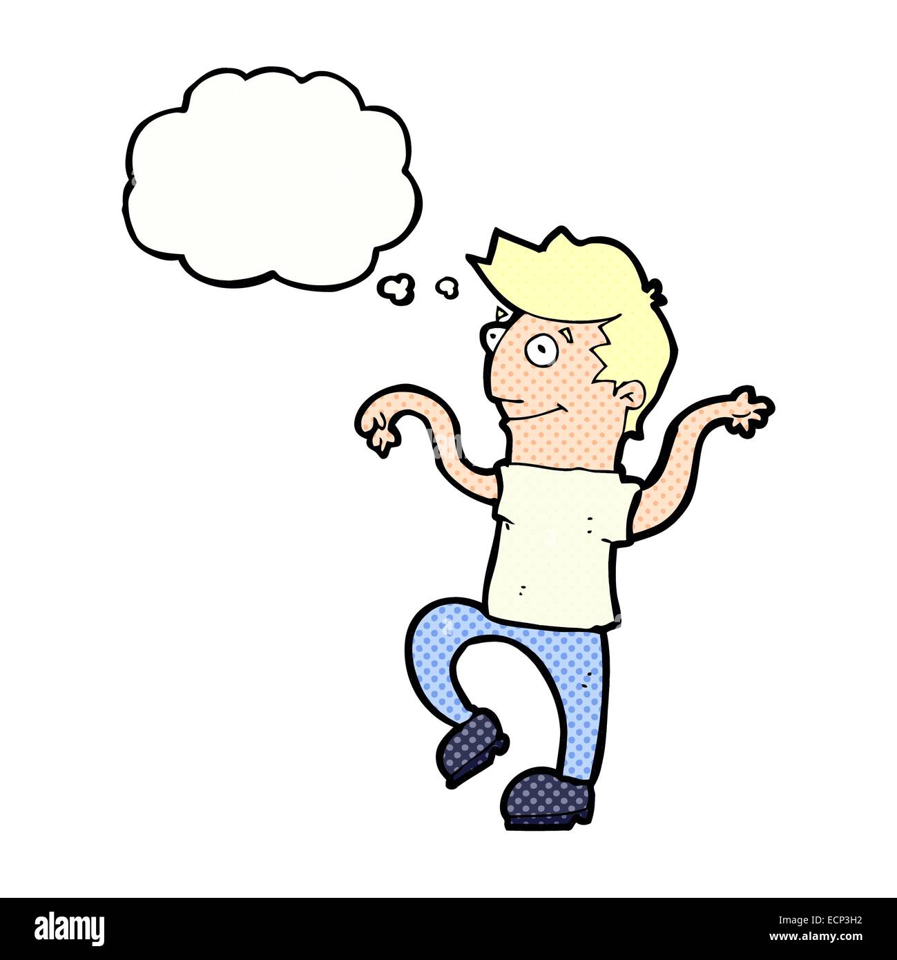 cartoon happy man doing funny dance with thought bubble Stock Vector ...