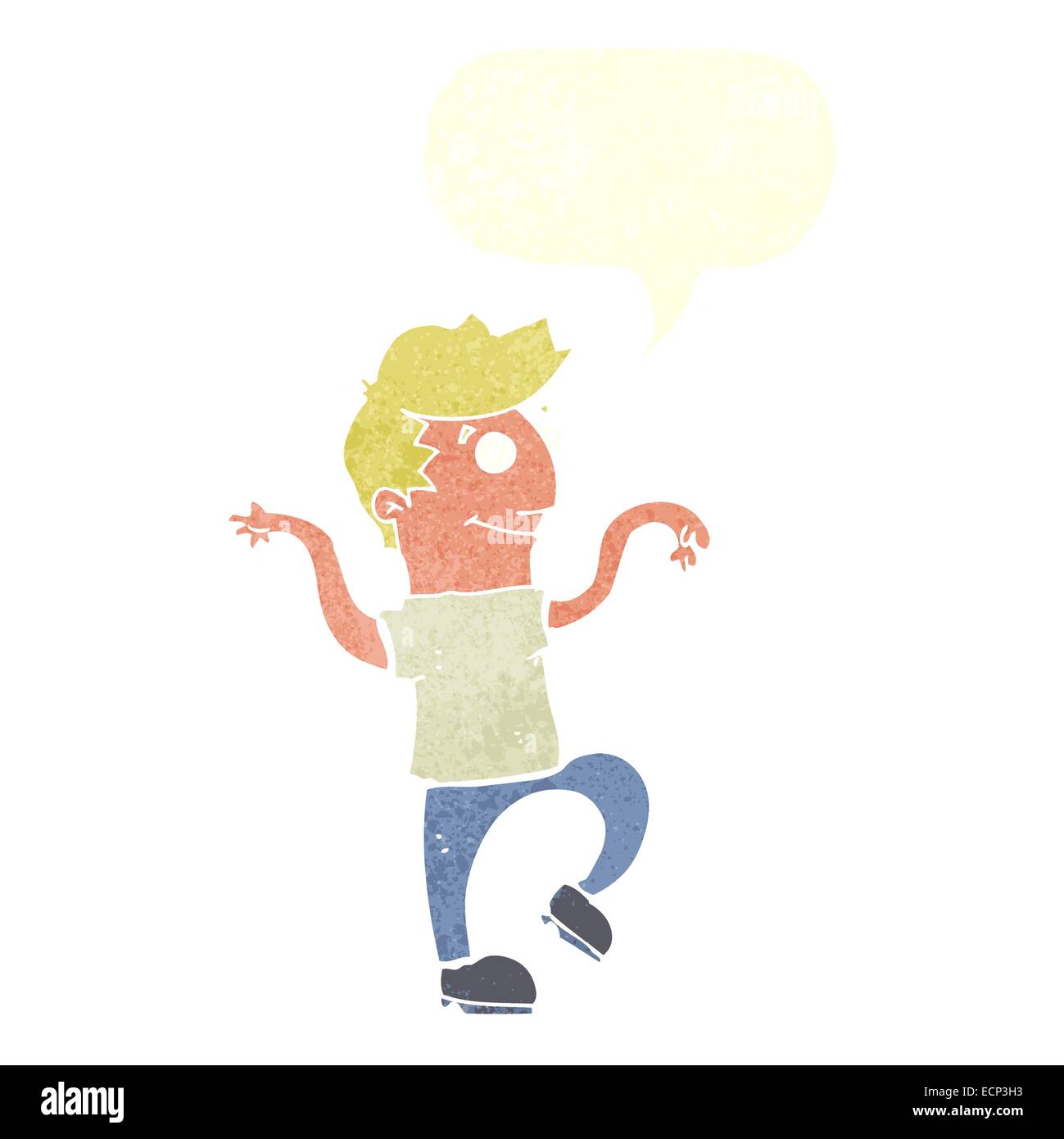 cartoon happy man doing funny dance with speech bubble Stock Vector ...