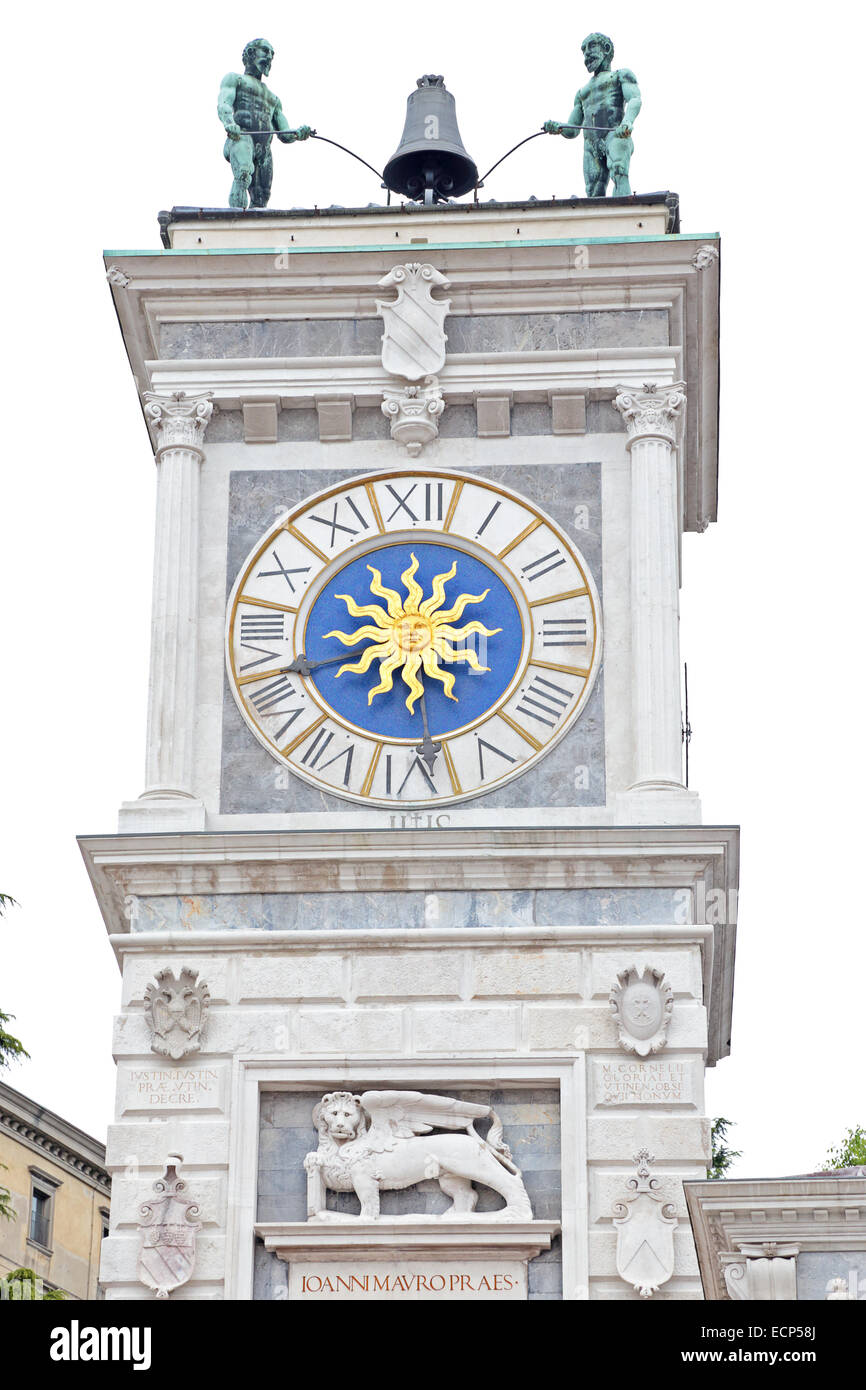The tower of clock in Place of Freedom, Udine, Italy Stock Photo