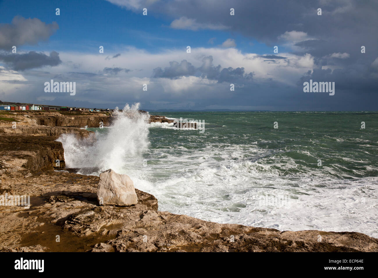Rocky coastline and waves at Portland Bill, Dorset, England, UK Stock Photo