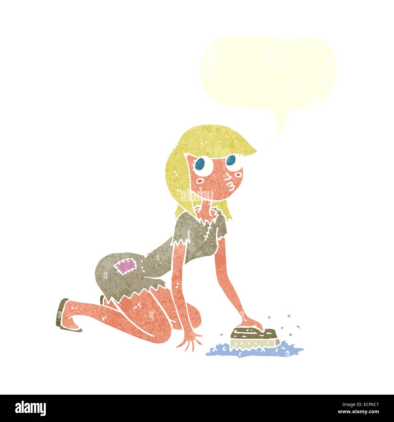 cartoon cinderella scrubbing floors with speech bubble Stock Vector