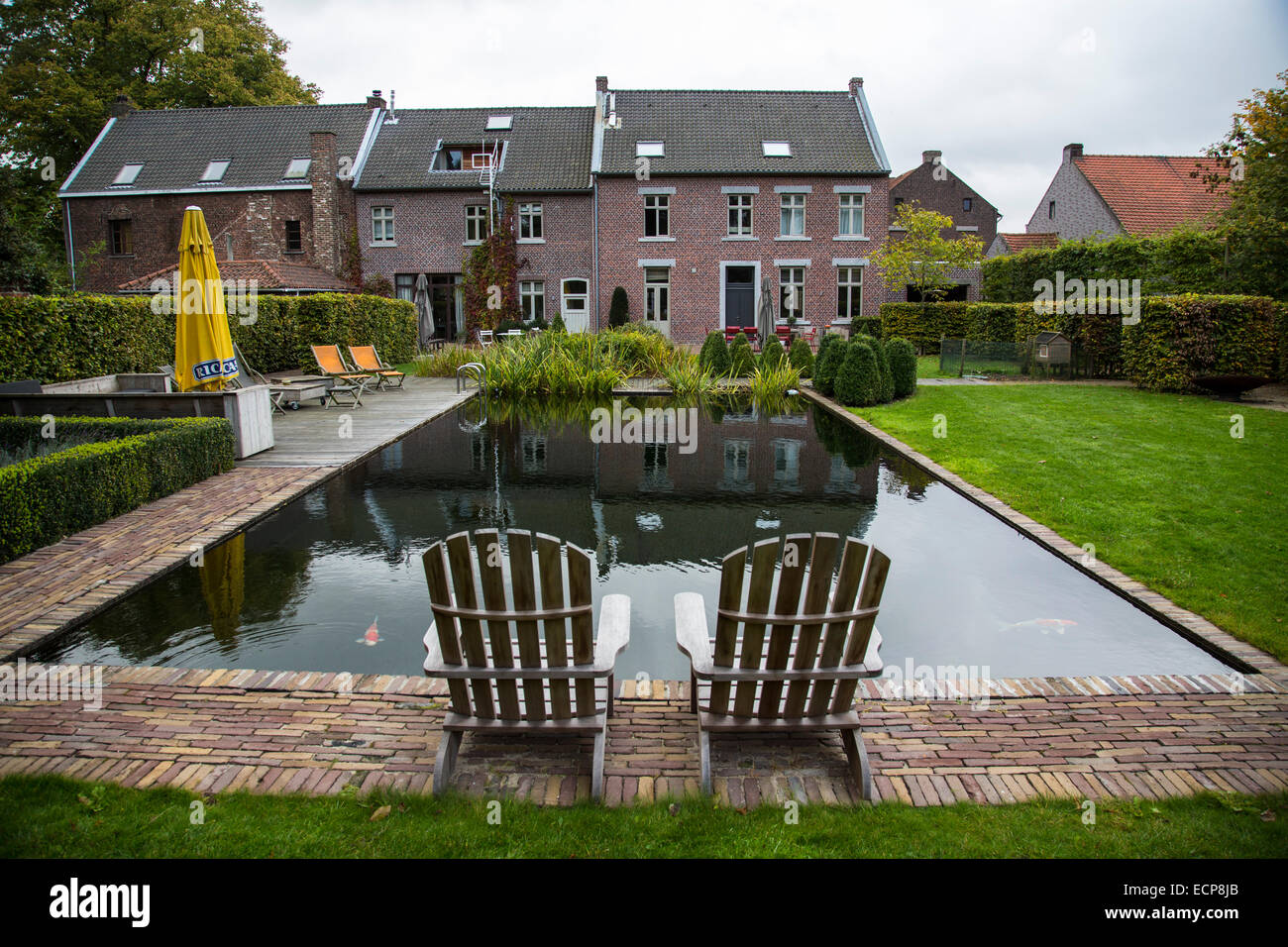 Natural pond pool Bed and Breakfast 'Basil', in Leut, Flanders, Stock Photo