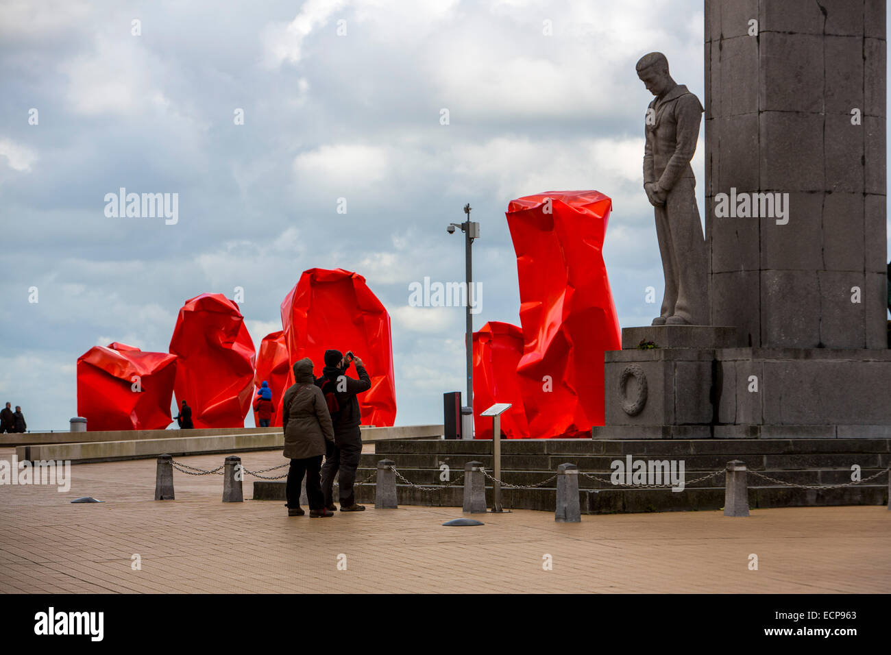 Work of art, 'Rock Strangers' metal installation of the Flemish artist Arne Quinze, at the Heldenplatz, promenade in Oostende Stock Photo