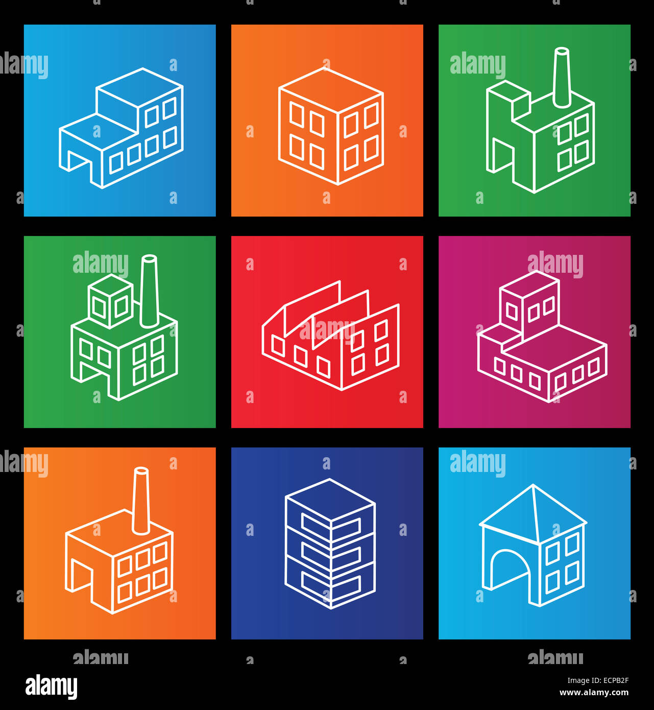 Icons with factories and plants Stock Photo - Alamy
