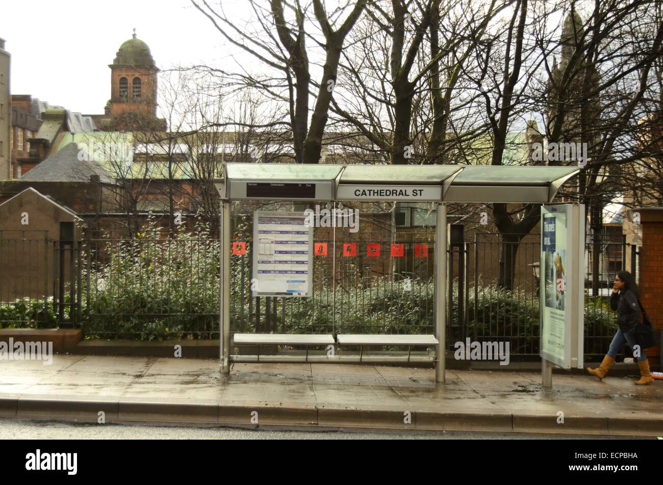 Bus shelter on Cathedral Street in Glasgow, Scotland Stock Photo