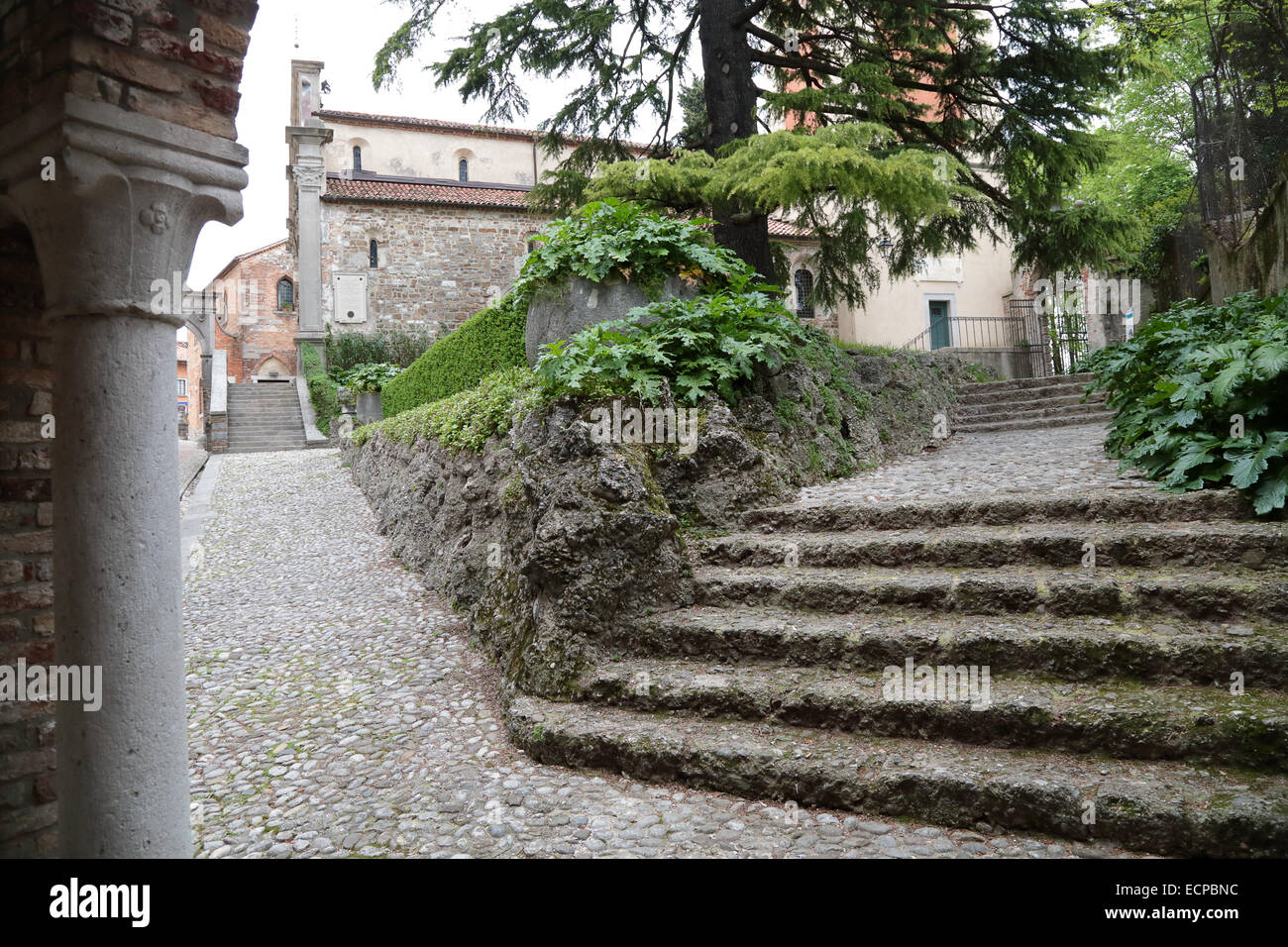 Steep climb to the Castle of Udine, Italy Stock Photo