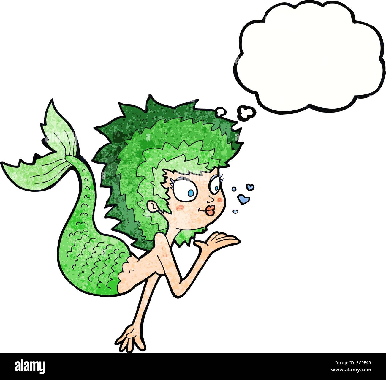 cartoon mermaid blowing a kiss with thought bubble Stock Vector Image ...