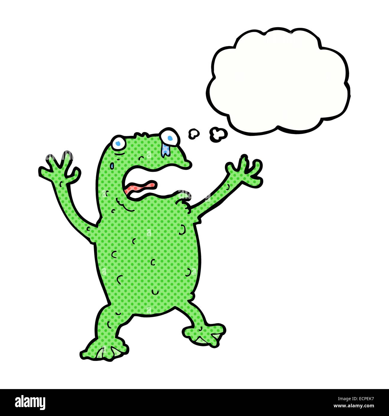 cartoon frightened frog with thought bubble Stock Vector