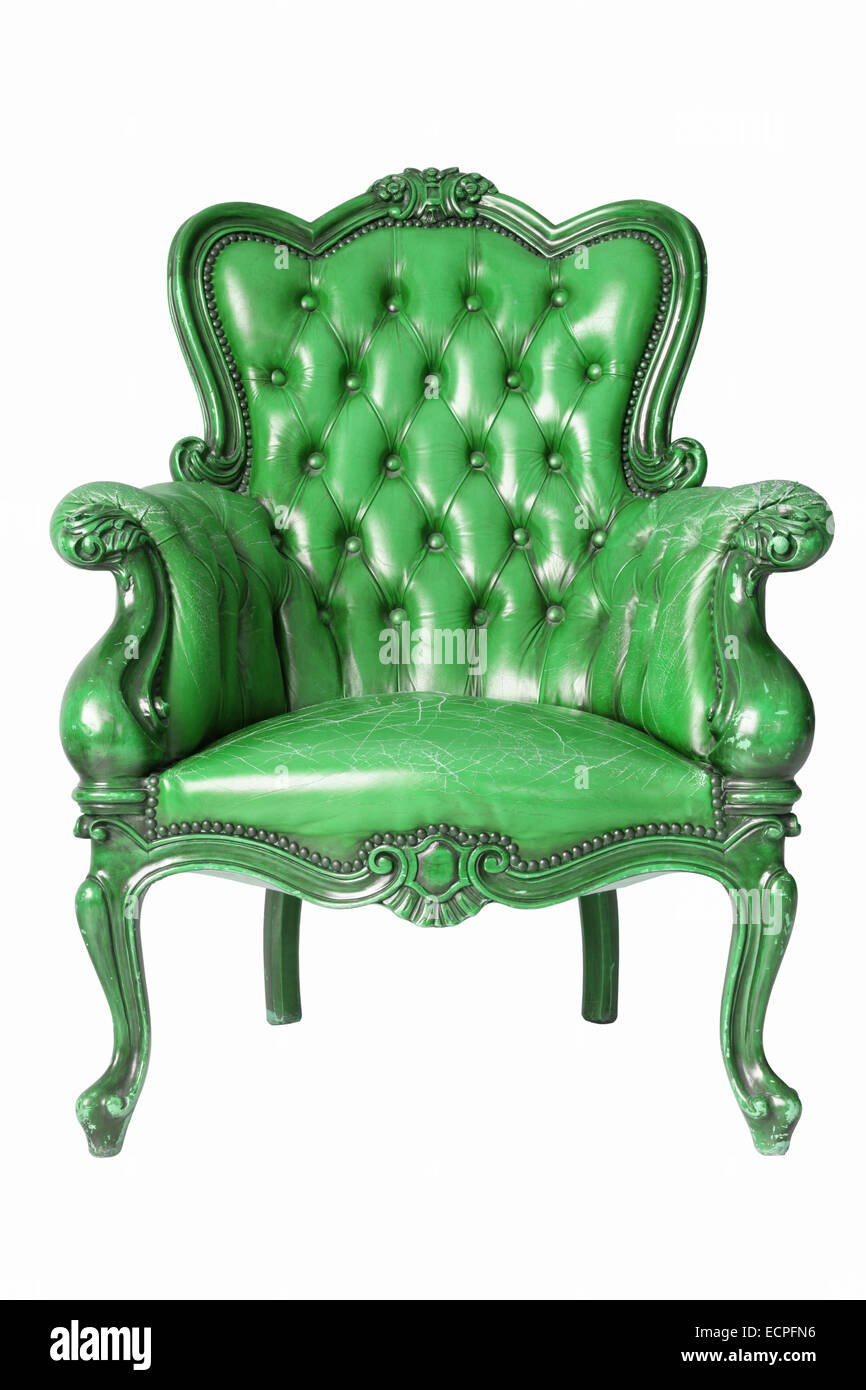 isolated Armchair green genuine leather classical style sofa with