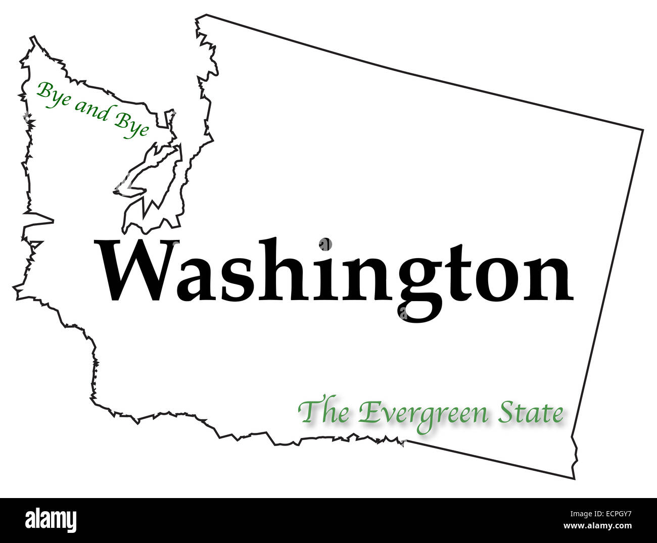 A Washington state outline with the slogan and motto isolated on a white background Stock Photo