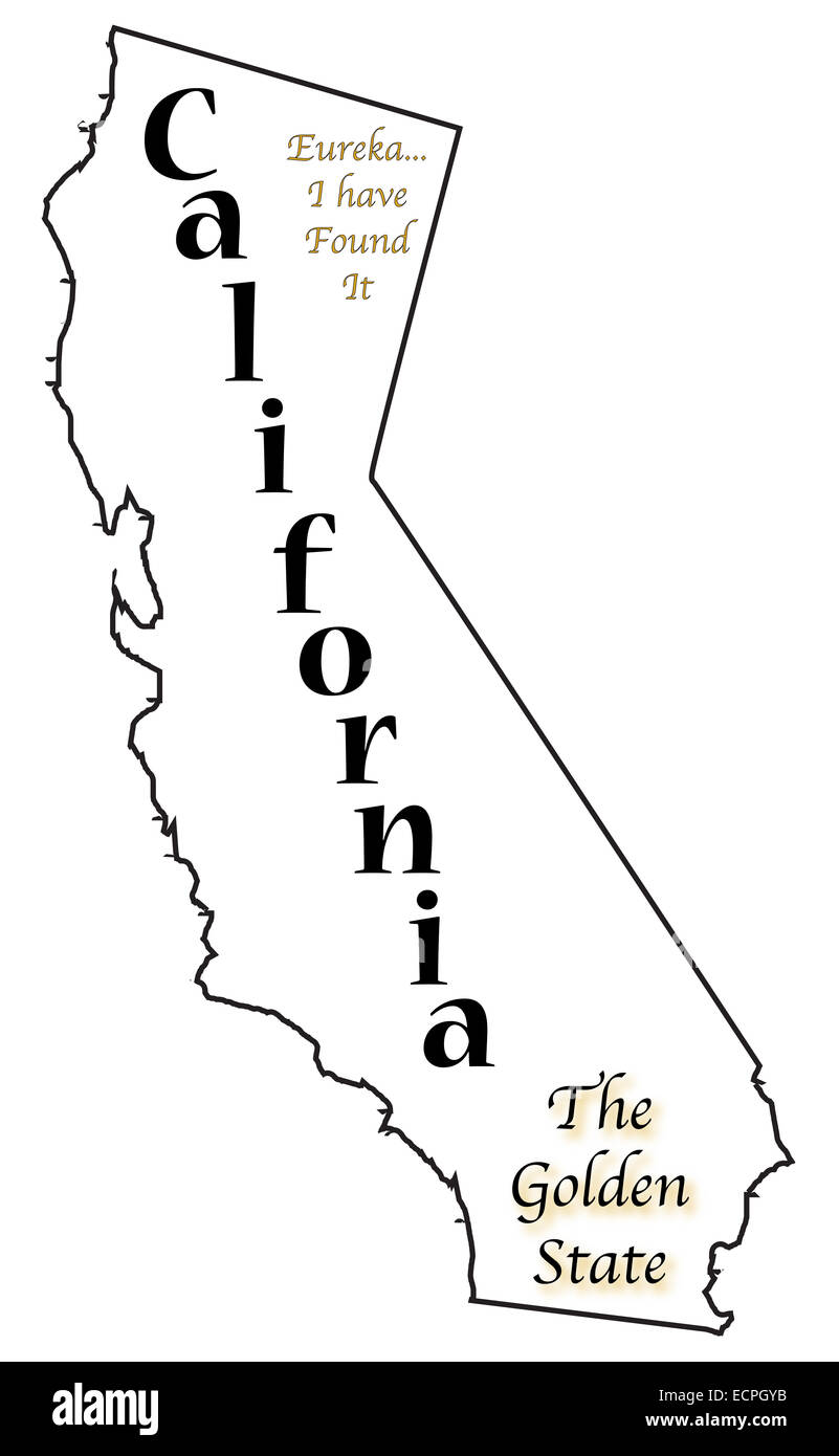 A California state outline with the Motto and slogan isolated on a