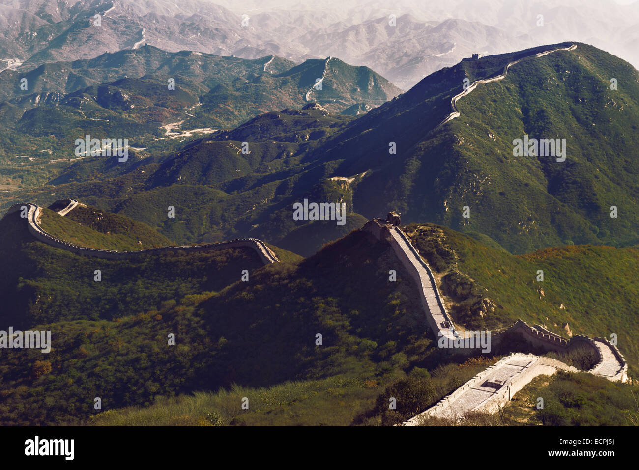 Great Wall of China aerial landscape scenery in Badaling, Beijing, China. Stock Photo