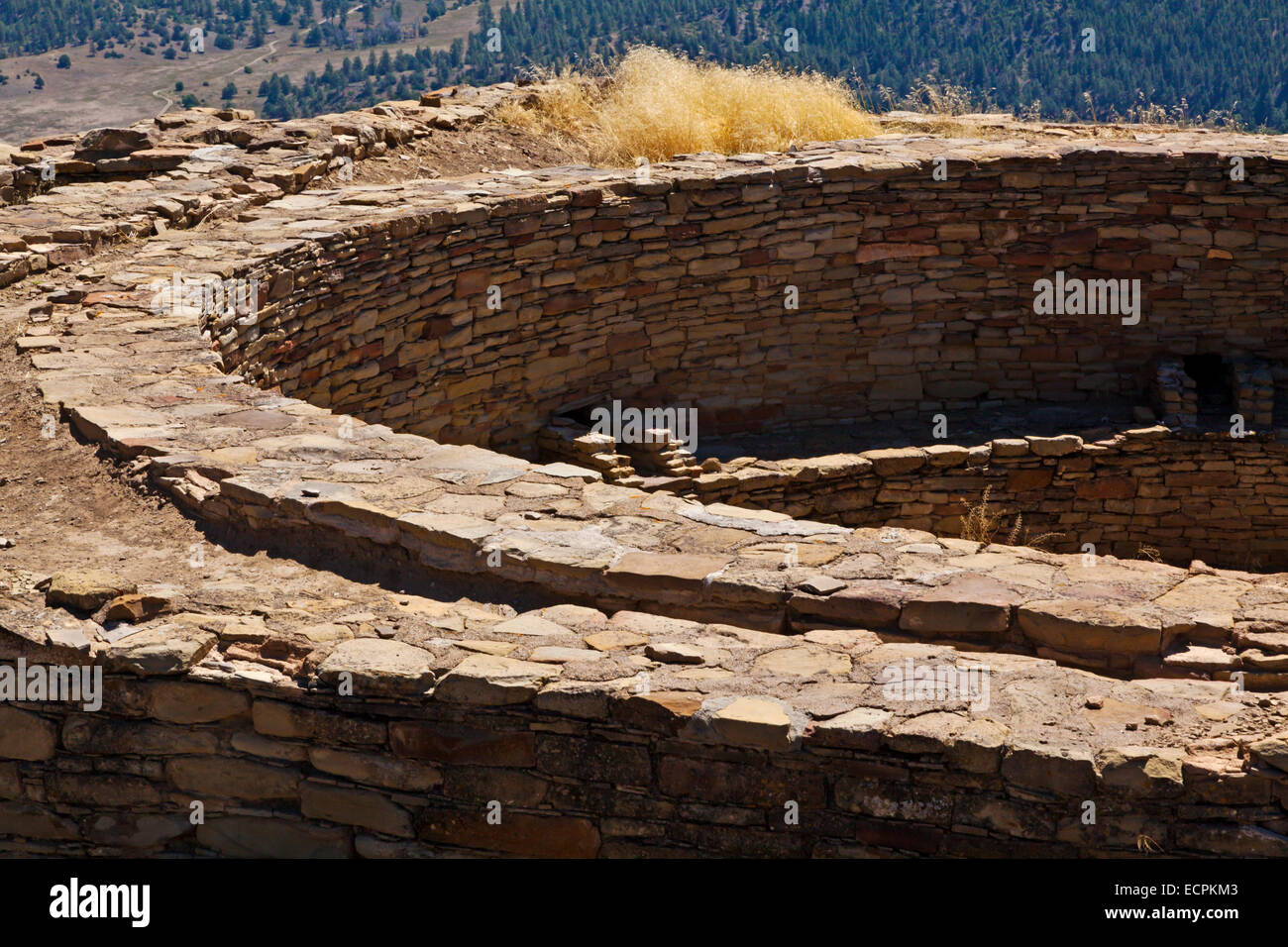 High quality rock constrution of a Puebloan Kiva at the CHIMNEY ROCK NATIONAL MONUMENT- SOUTHERN COLORADO Stock Photo