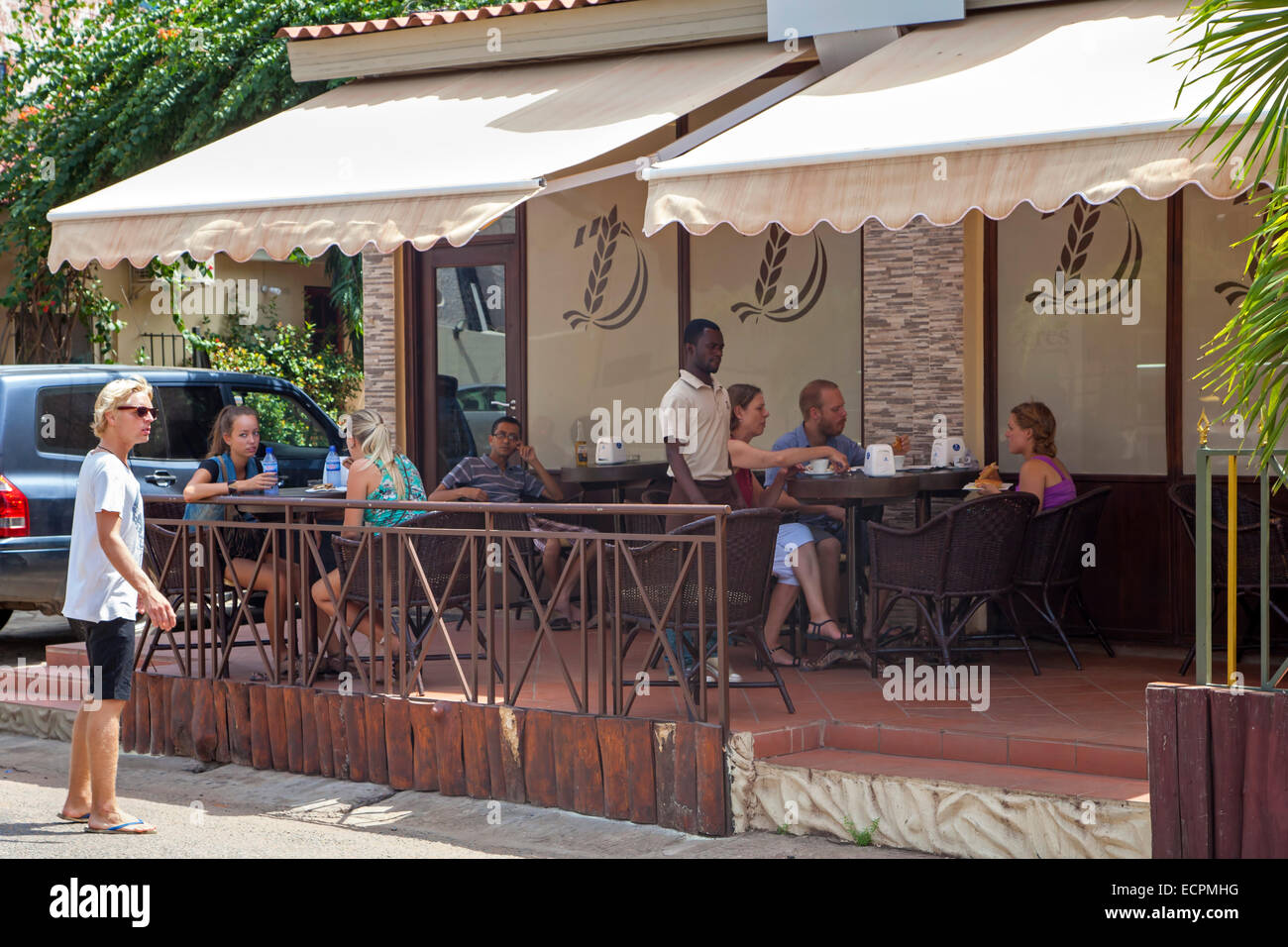 Tourists at coffee shop, Osu, Accra, Ghana, Africa Stock Photo Alamy
