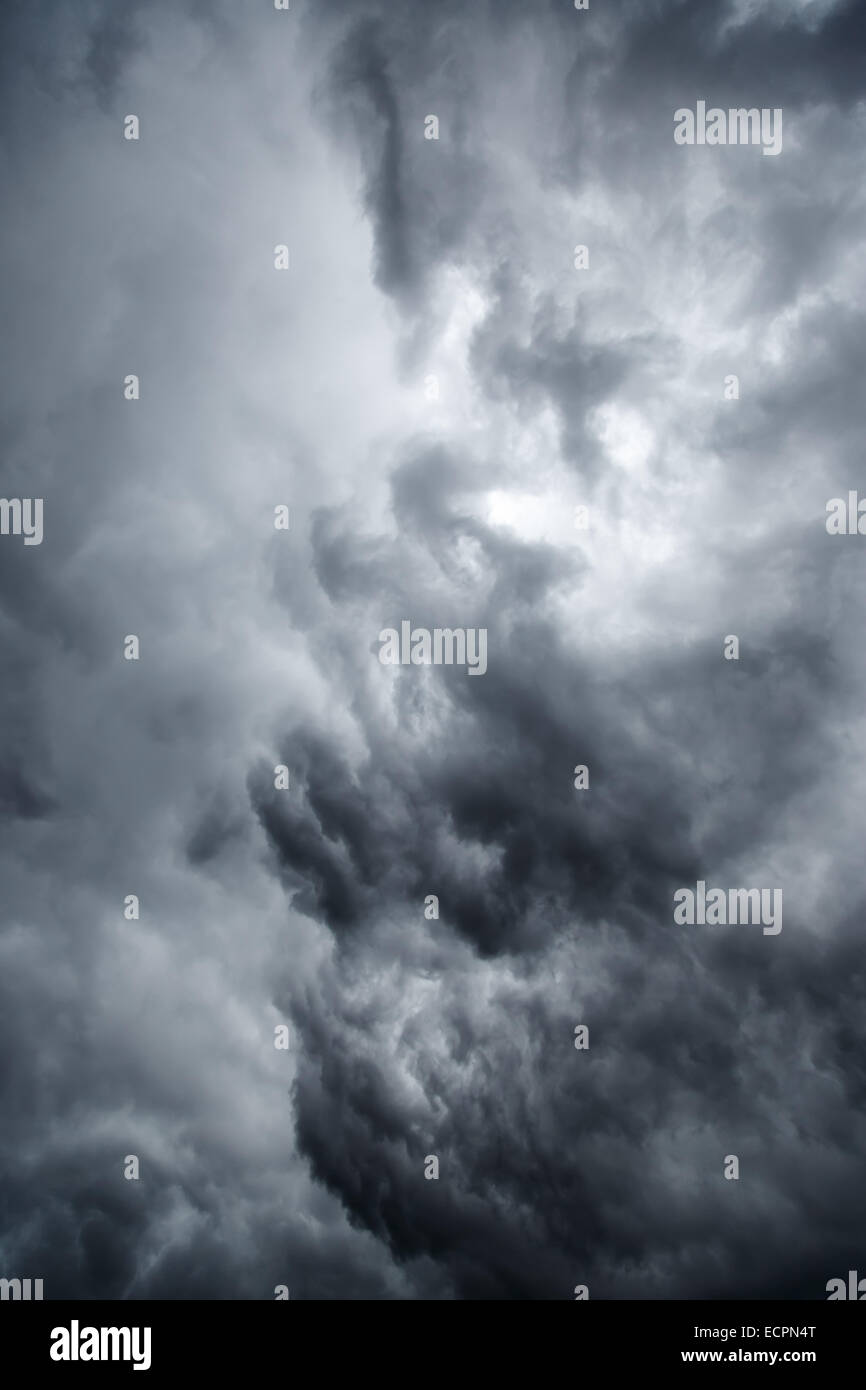 Stormy grey cloudy sky as nature background Stock Photo