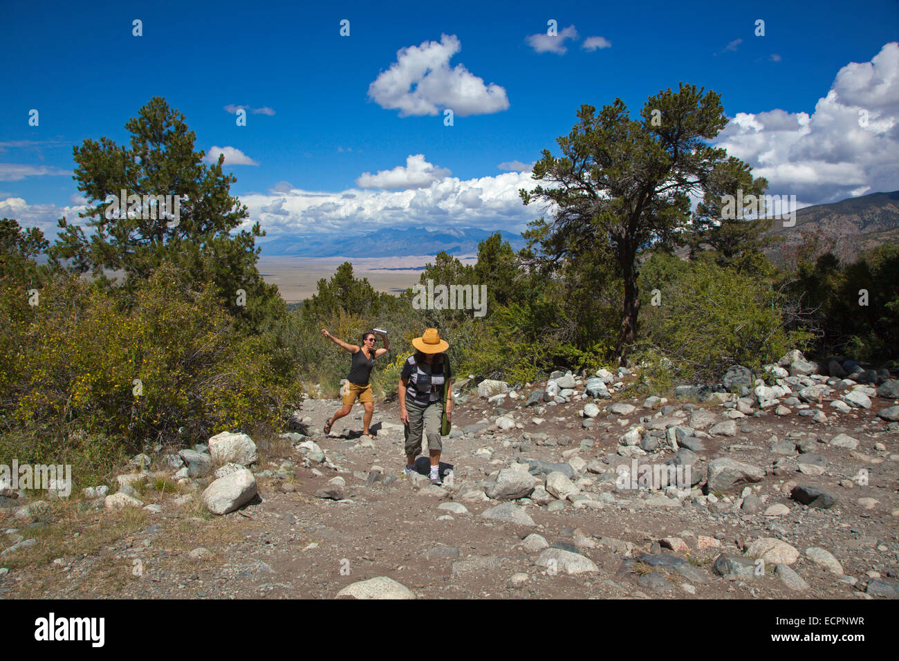 Hikers on the way to ZAPATA CREEK FALLS - COLORADO ROCKIES MR Stock Photo